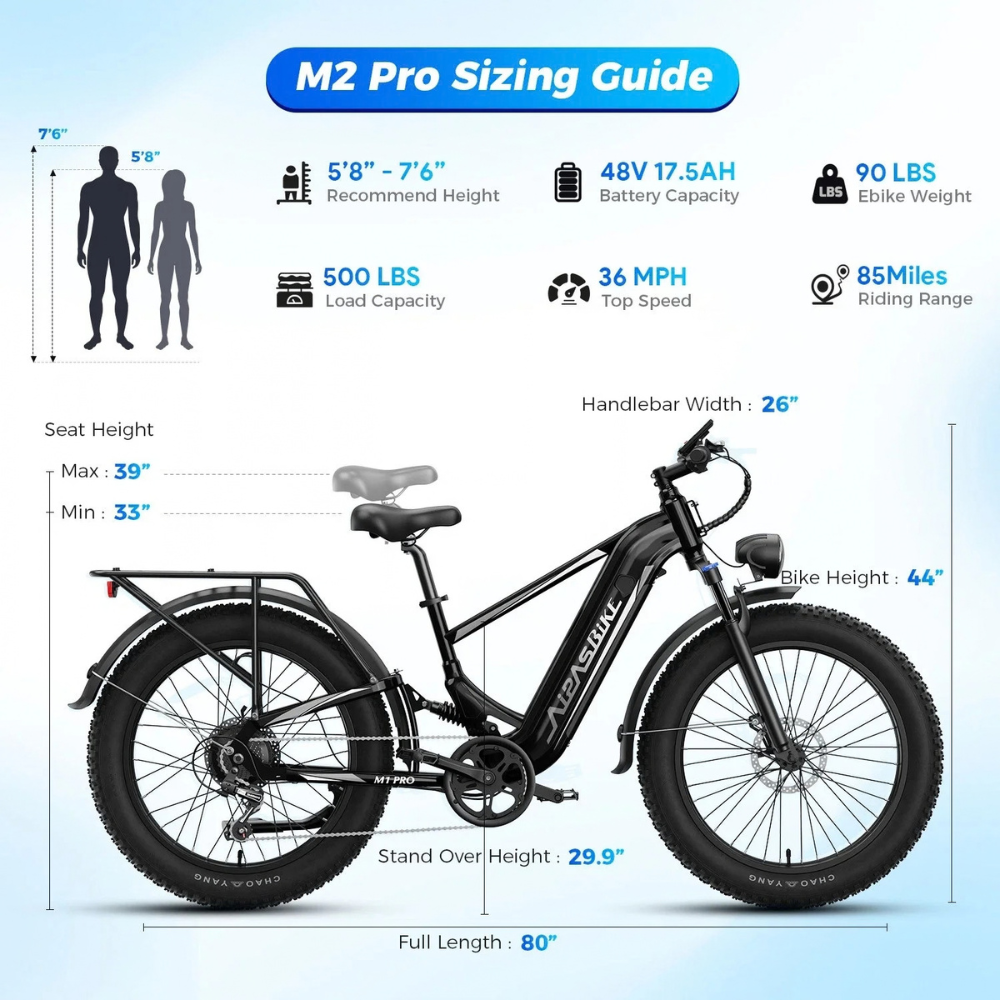Aipas M2 Pro 1800W Peak Fat Tire Electric Mountain Bike – view 3