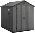 6 x 8 ft Outdoor Resin Storage Shed with Double Doors, Window & Heavy-Duty Floor