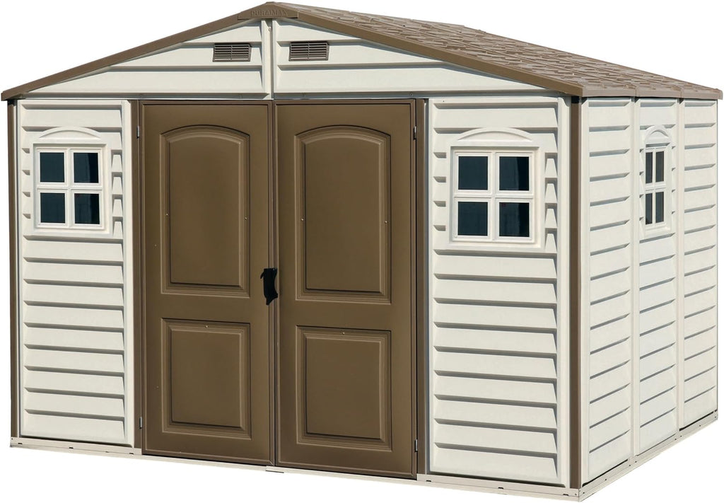 10 x 8 ft Outdoor Resin Storage Shed with Double Doors, Windows & Floor Foundation
