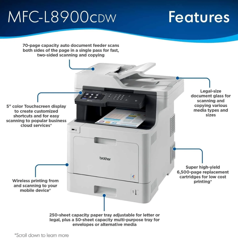 Brother MFC-L8900CDW Business Color Laser All-in-One Printer – view 3